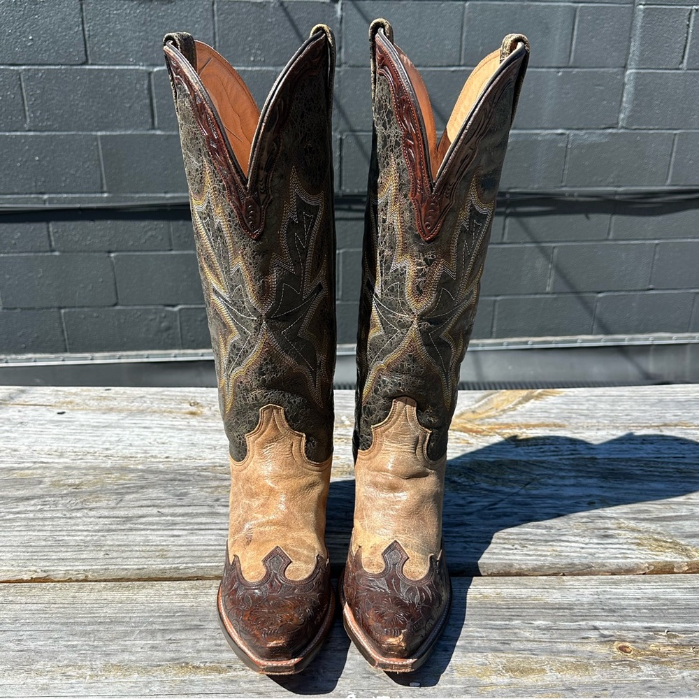 Stetson Brown Tooled Embossed Leather Cowgirl Cowboy Boots 11